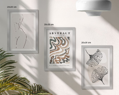 Įrėmintų paveikslų rinkinys Abstraktus moteriškų formų ir bohemiško stiliaus lapų plakatas
