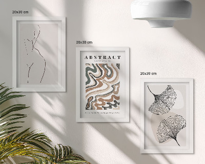 Įrėmintų paveikslų rinkinys Abstraktus moteriškų formų ir bohemiško stiliaus lapų plakatas