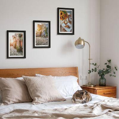 Įrėmintų paveikslų rinkinys Žavingos gatvės su kava ir saulėgrąžomis