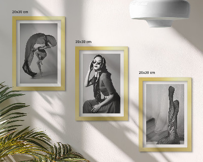 3 paveikslų rinkinys su rėmais Stilingi nespalvoti moterų portretai elegantiškose pozose