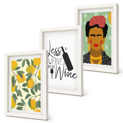 3 paveikslų rinkinys su rėmais Citrinų šūkis apie vyną, Fridos Kahlo portretas