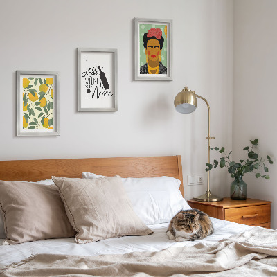 3 paveikslų rinkinys su rėmais Citrinų šūkis apie vyną, Fridos Kahlo portretas
