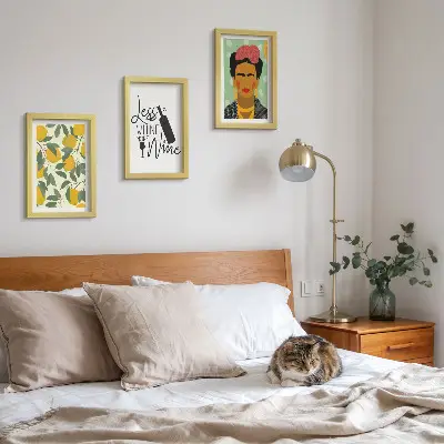 3 paveikslų rinkinys su rėmais citrinų šūkis apie vyną ir Fridos Kahlo portretas