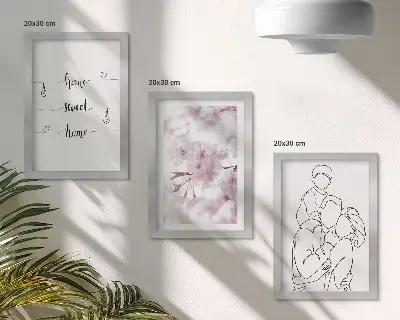Gėlės ir šeima minimalistiniame dizaine 3 paveikslų rinkinys su rėmais