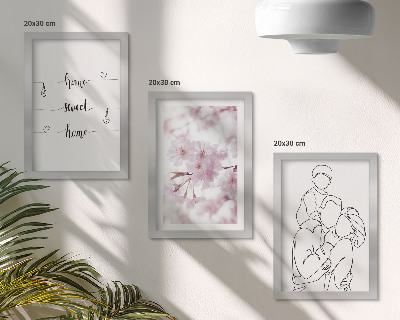 3 paveikslų rinkinys su rėmais Gėlės ir šeima minimalistiniame dizaine