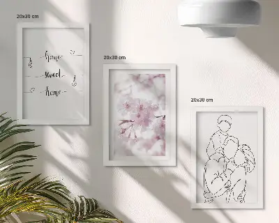 Gėlės ir šeima minimalistiniame dizaine 3 paveikslų rinkinys su rėmais
