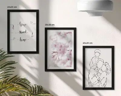 Gėlės ir šeima minimalistiniame dizaine 3 paveikslų rinkinys su rėmais