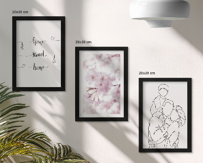 3 paveikslų rinkinys su rėmais Gėlės ir šeima minimalistiniame dizaine