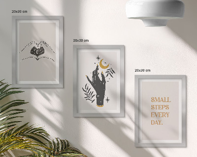 3 paveikslų rinkinys su rėmais Minimalistinės iliustracijos, įkvepiančios bohemišką tekstą