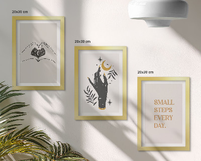 3 paveikslų rinkinys su rėmais Minimalistinės iliustracijos, įkvepiančios bohemišką tekstą