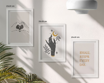 3 paveikslų rinkinys su rėmais Minimalistinės iliustracijos, įkvepiančios bohemišką tekstą