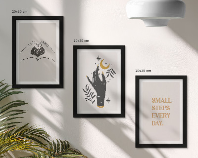 3 paveikslų rinkinys su rėmais Minimalistinės iliustracijos, įkvepiančios bohemišką tekstą