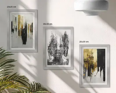 Kontrastingos abstrakcijos su portretais ir architektūra 3 paveikslų rinkinys su rėmais