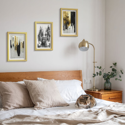3 paveikslų rinkinys su rėmais Kontrastingos abstrakcijos su portretais ir architektūra