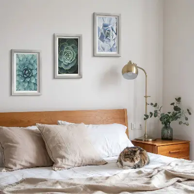 3 paveikslų rinkinys su rėmais sukulentai žalių ir turkio spalvų atspalvių