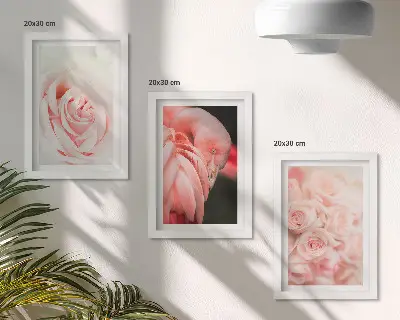 Įrėmintų paveikslų rinkinys pastelinės rožinės ir flamingo spalvos subtiliais atspalviais