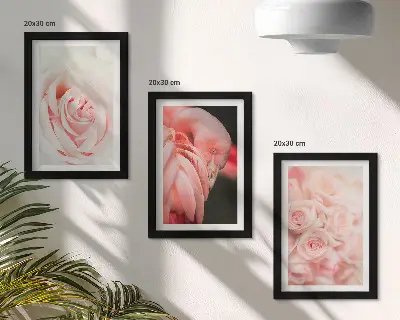 Įrėmintų paveikslų rinkinys pastelinės rožinės ir flamingo spalvos subtiliais atspalviais