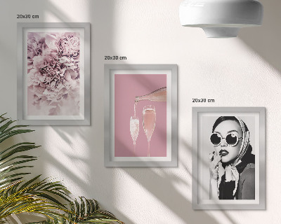 Įrėmintų paveikslų rinkinys Rožinės spalvos gėlės ir elegantiška moteris