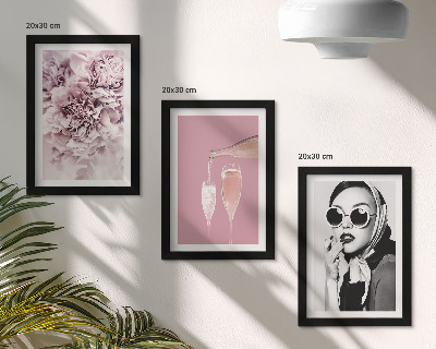 Įrėmintų paveikslų rinkinys Rožinės spalvos gėlės ir elegantiška moteris
