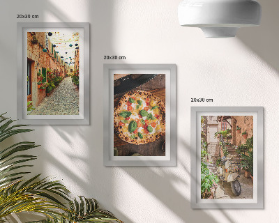 Įrėmintų paveikslų rinkinys Žavingos gatvės su augalais ir itališka pica