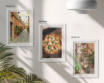 Įrėmintų paveikslų rinkinys Žavingos gatvės su augalais ir itališka pica