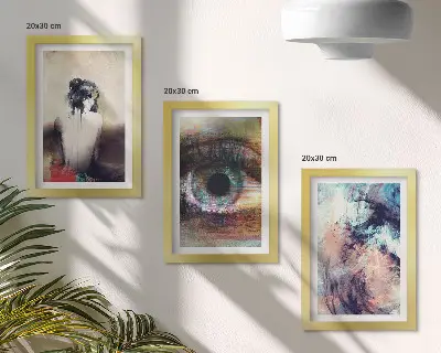 Įrėmintų paveikslų rinkinys moters akių portretas su abstrakčiomis emocingomis spalvomis
