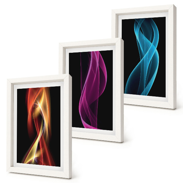 3 paveikslų rinkinys su rėmais Spalvingos neoninės linijos bangos tamsiame fone