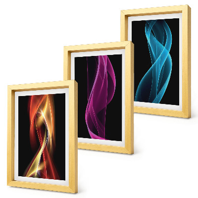 3 paveikslų rinkinys su rėmais Spalvingos neoninės linijos bangos tamsiame fone