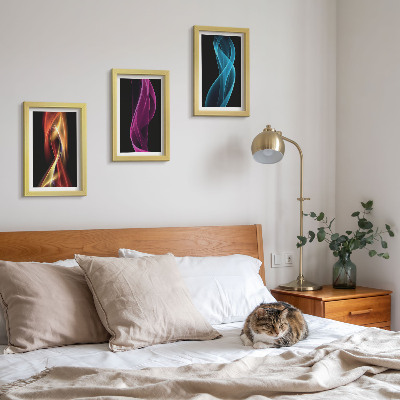 3 paveikslų rinkinys su rėmais Spalvingos neoninės linijos bangos tamsiame fone