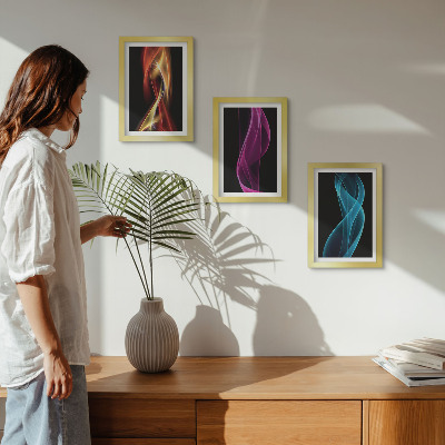 3 paveikslų rinkinys su rėmais Spalvingos neoninės linijos bangos tamsiame fone