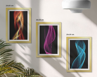 3 paveikslų rinkinys su rėmais Spalvingos neoninės linijos bangos tamsiame fone