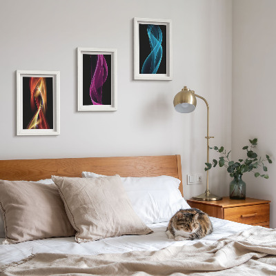 3 paveikslų rinkinys su rėmais Spalvingos neoninės linijos bangos tamsiame fone
