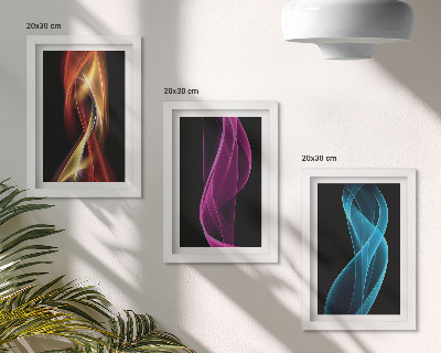 3 paveikslų rinkinys su rėmais Spalvingos neoninės linijos bangos tamsiame fone