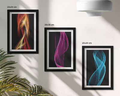 3 paveikslų rinkinys su rėmais Spalvingos neoninės linijos bangos tamsiame fone