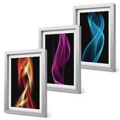 3 paveikslų rinkinys su rėmais Spalvingos neoninės linijos bangos tamsiame fone