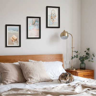 3 paveikslų rinkinys su rėmais Abstrakti jūros stiliaus skaitymo knyga ir bohemiškas sapnų gaudyklė