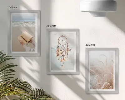 Įrėmintų paveikslų rinkinys su ramiais vasaros peizažais bohemišku stiliumi