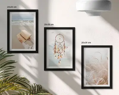 Įrėmintų paveikslų rinkinys su ramiais vasaros peizažais bohemišku stiliumi