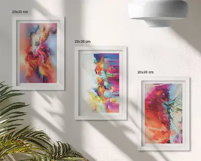 Spalvingos abstrakcijos su dinamiškomis formomis ir pavidalais 3 paveikslų rinkinys su rėmais