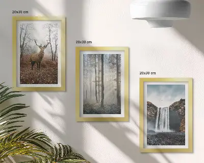 3 paveikslų rinkinys su rėmais miško peizažai su laukiniais elniais