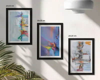 Įrėmintų paveikslų rinkinys abstrakčios kompozicijos tapybos stiliumi