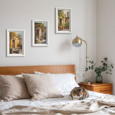 Įrėmintų paveikslų rinkinys Citrusiniai vaisiai saulėtame kieme su augalais
