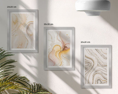 3 paveikslų rinkinys su rėmais Abstraktūs šilti raštai elegantiški motyvai