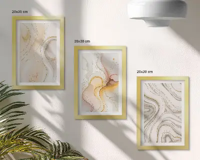 3 paveikslų rinkinys su rėmais abstraktūs šiltų spalvų elegantiški motyvai
