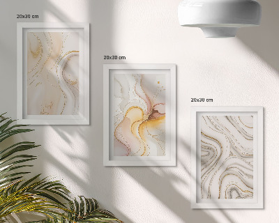 3 paveikslų rinkinys su rėmais Abstraktūs šilti raštai elegantiški motyvai