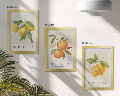 Įrėmintų paveikslų rinkinys Citrinos ir apelsinai iš Italijos Amalfio pakrantės