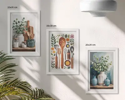 Įrėmintų paveikslų rinkinys virtuvės aksesuarai su augalų motyvais moderniu stiliumi