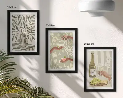 3 paveikslų rinkinys alyvmedžių žiedai ir kaimiški kokteiliai su rėmais