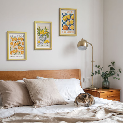 Įrėmintų paveikslų rinkinys Retro citrusiniai vaisiai su geltonais akcentais
