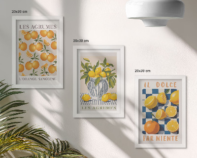 Įrėmintų paveikslų rinkinys Retro citrusiniai vaisiai su geltonais akcentais